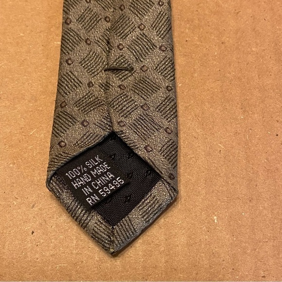 KETCH Mens Green Geometric Silk Tie Necktie - Picture 4 of 5